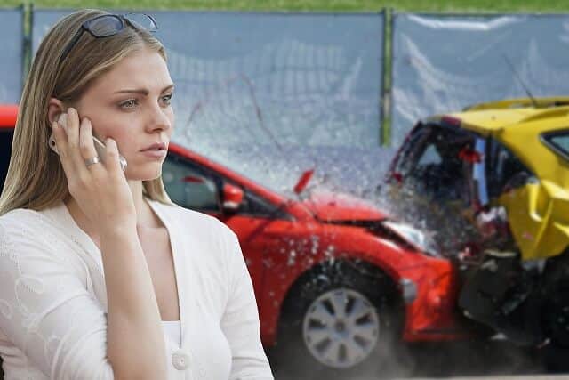 Car Crash Woman calling car accident attorney